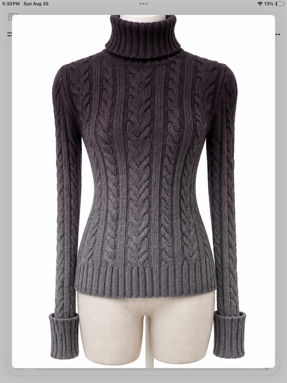 Club Monaco Chunkly Cable Knit 100% Wool Turtleneck Sweater purple ombre Large